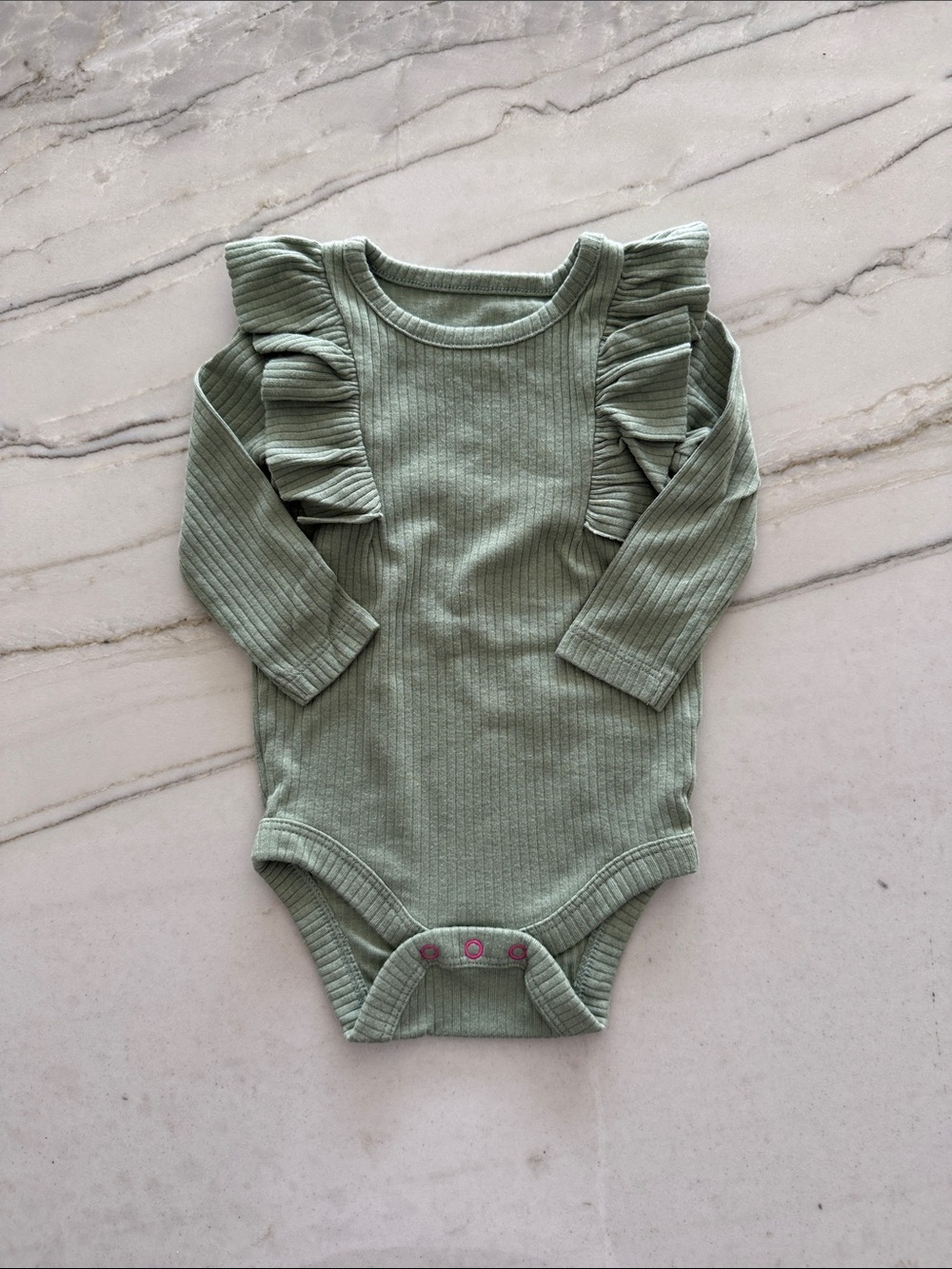 Cat & Jack Sage Green Ribbed Ruffle Long-Sleeve Bodysuit